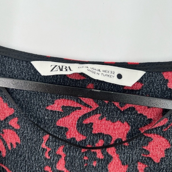 Zara Black Red Floral Rose Wrap Front High Slit Midi Dress - Picture 6 of 9